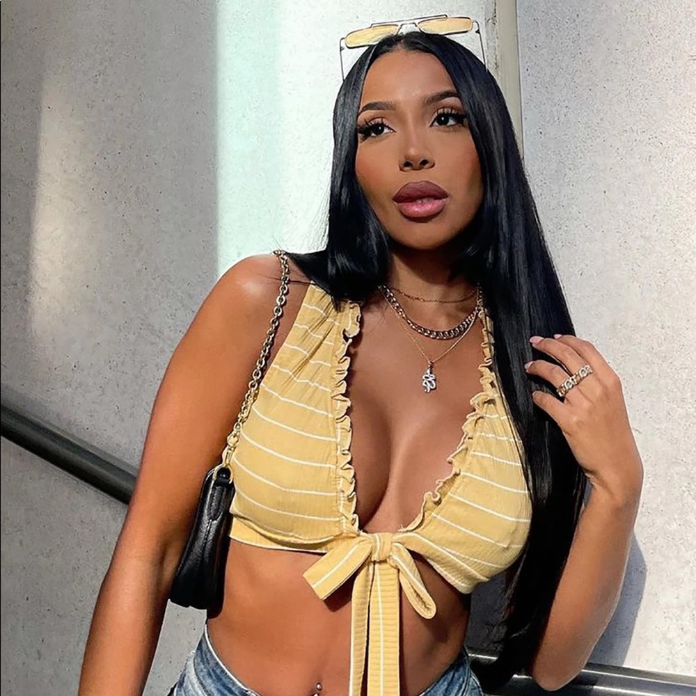 Yellow tie front top